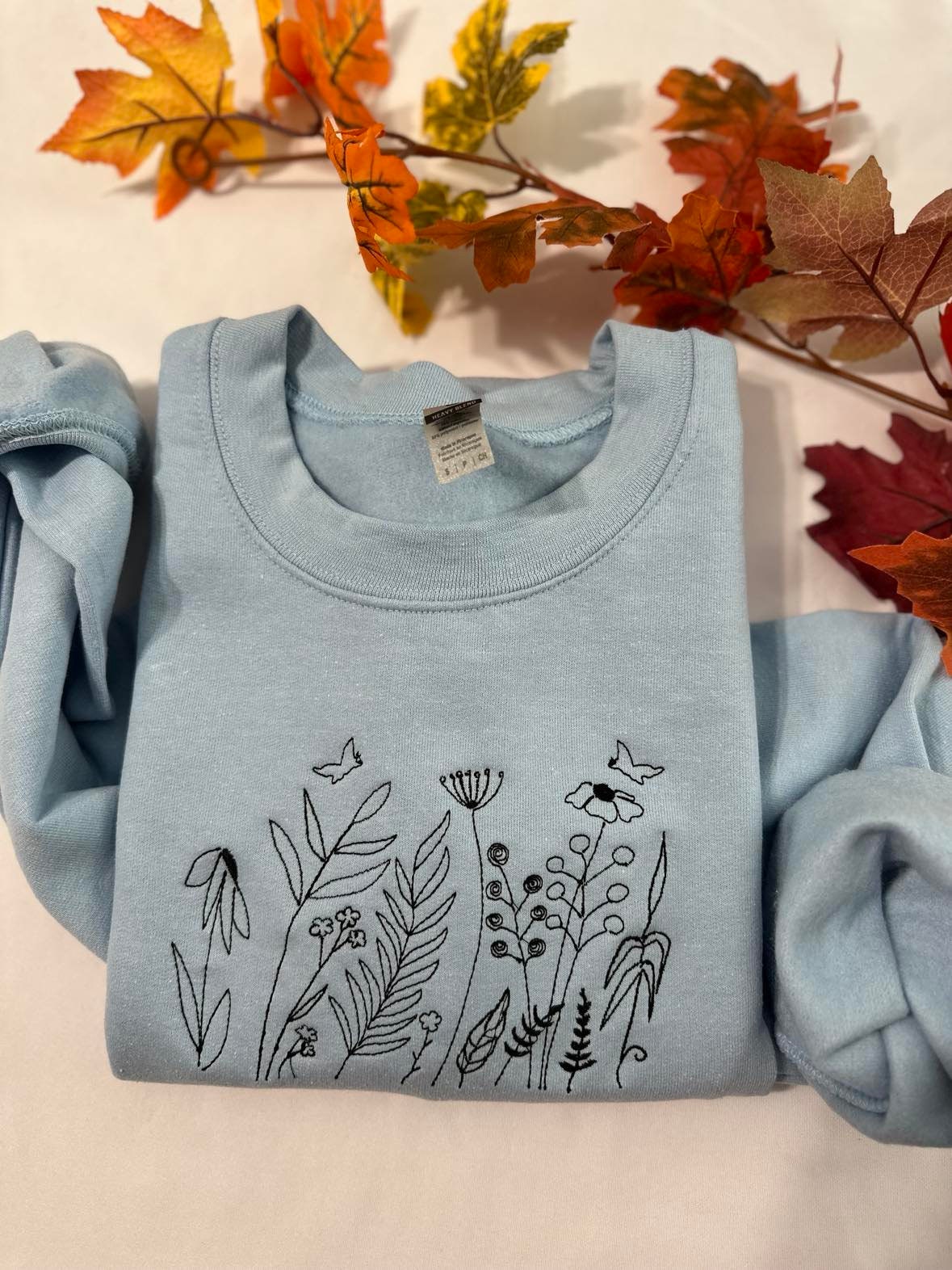 Wildflowers embroidered sweatshirt; Butterfly with wild flowers embroidered crewneck. Christmas/holday gifts