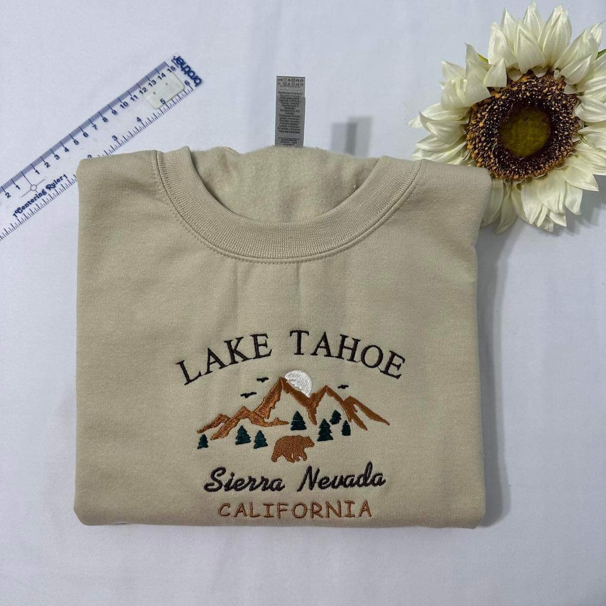 Lake Tahoe Embroidered Sweatshirt; Sierra Nevada Aesthetic Mountain California hoodies.