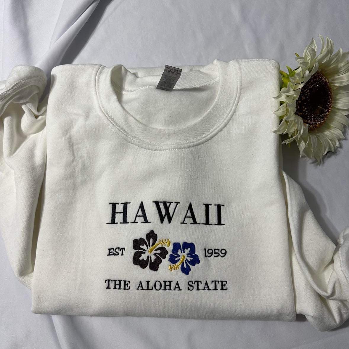 Custom Hawaii Embroidered Sweatshirt: Aloha State Crewneck