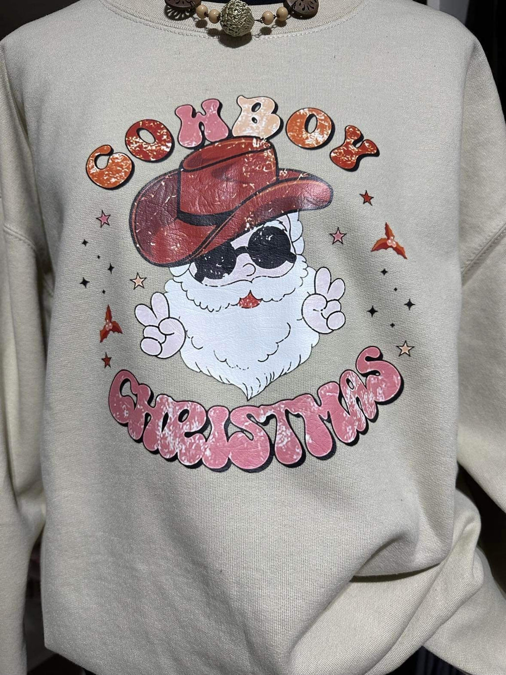 Santa Cowboy Christmas Sweatshirt: Retro Graphic Print Crewneck
