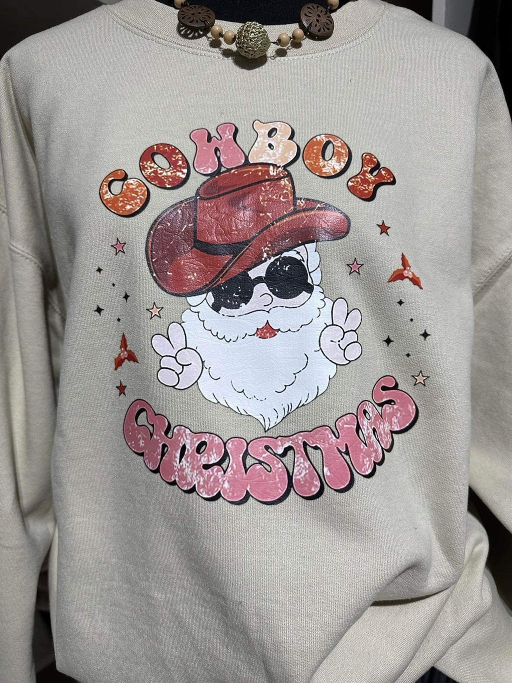Santa Cowboy Christmas Sweatshirt: Retro Graphic Print Crewneck