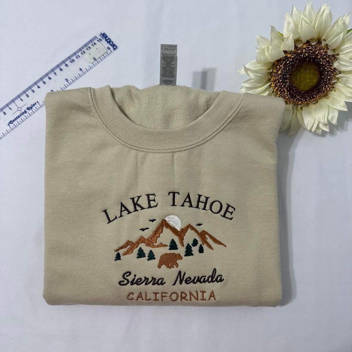 Lake Tahoe Embroidered Sweatshirt; Sierra Nevada Aesthetic Mountain California hoodies.