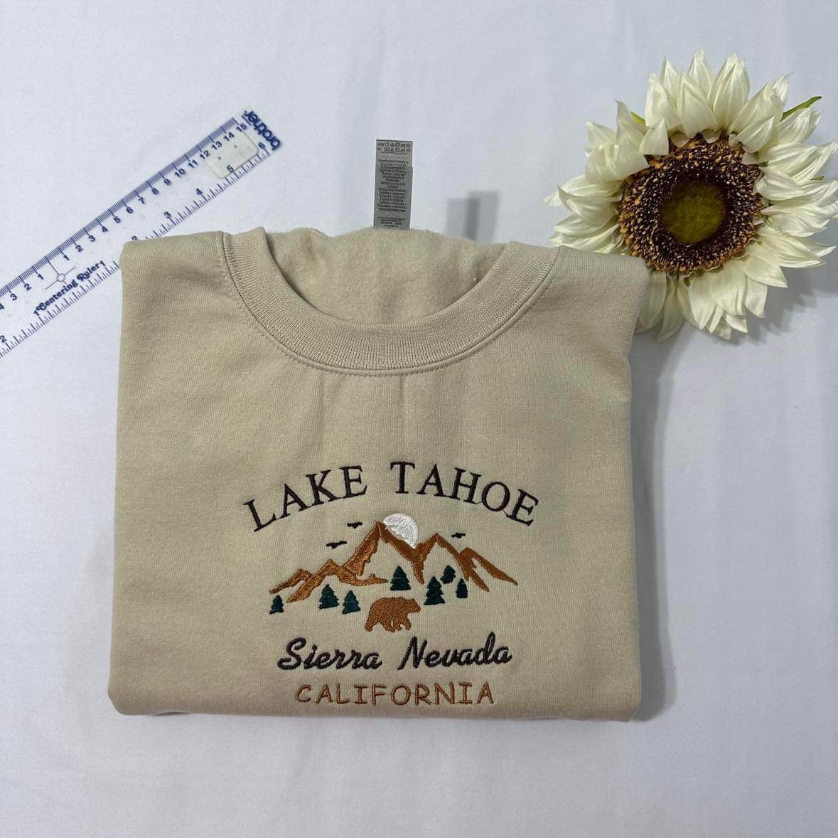 Lake Tahoe embroidered sweatshirt; Sierra Nevada embroidered crewneck, California hoodies. Holiday/ Christmas gift for her/him.