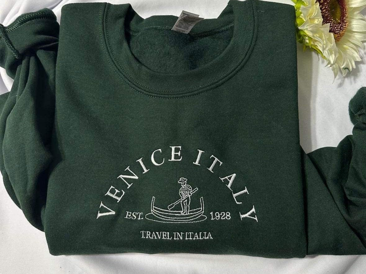 Venice Italy embroidered sweatshirt; Travel in Italia embroidered crewneck. Christmas gift for her/him