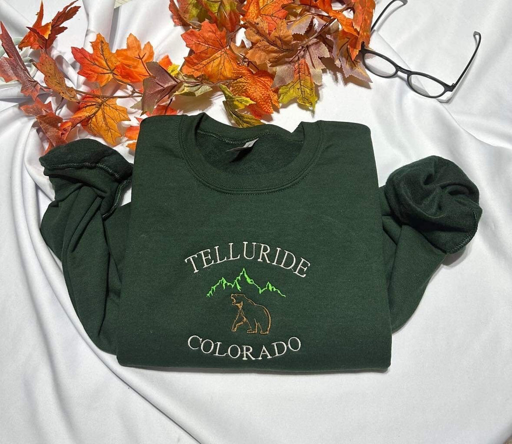 Telluride Colorado Embroidered Sweatshirt: Mountain Bear Design