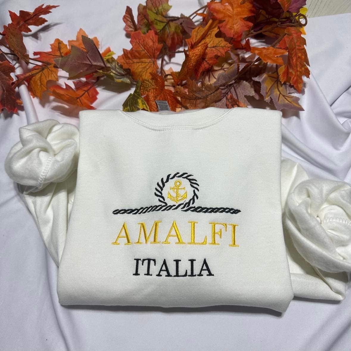 Amalfi Coast Embroidered Sweatshirt: Italy Travel Souvenir