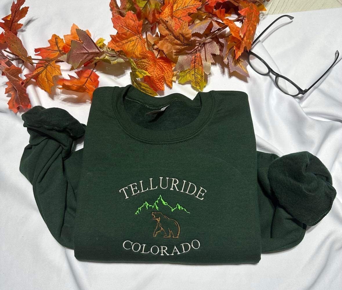 Telluride Colorado Embroidered Sweatshirt: Mountain Bear Design