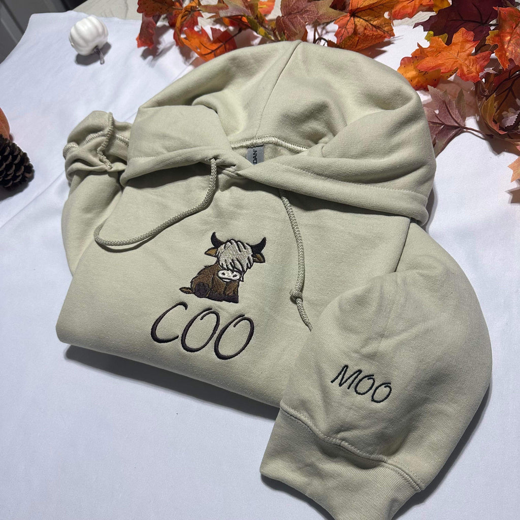 Highland Cow Embroidered Hoodie: Western Farm Gift