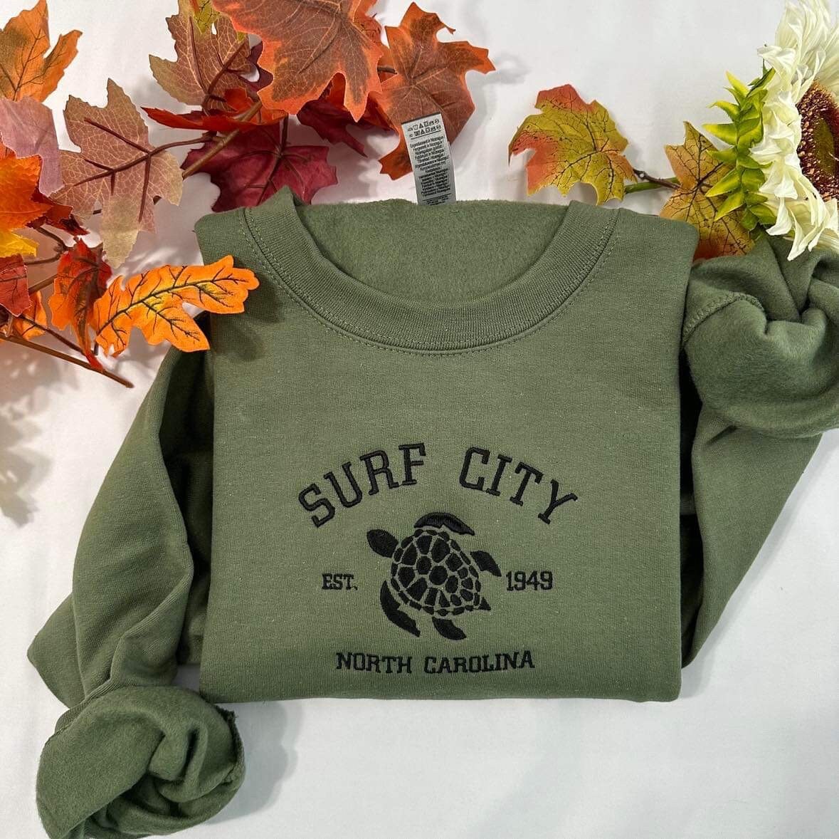 Surf City NC Embroidered Sweatshirt: Coastal Bachelorette Gift
