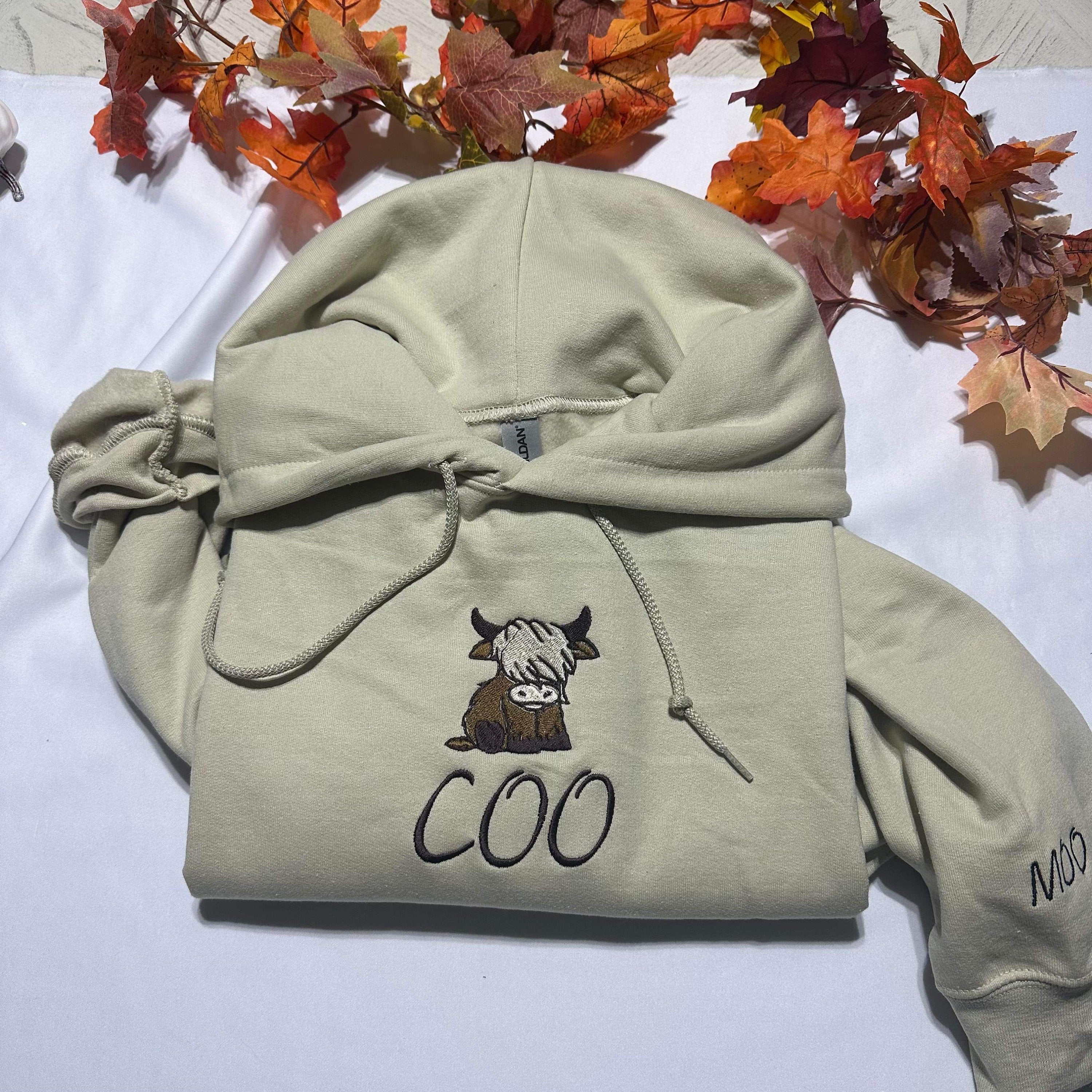 Highland Cow Embroidered Hoodie: Western Farm Gift