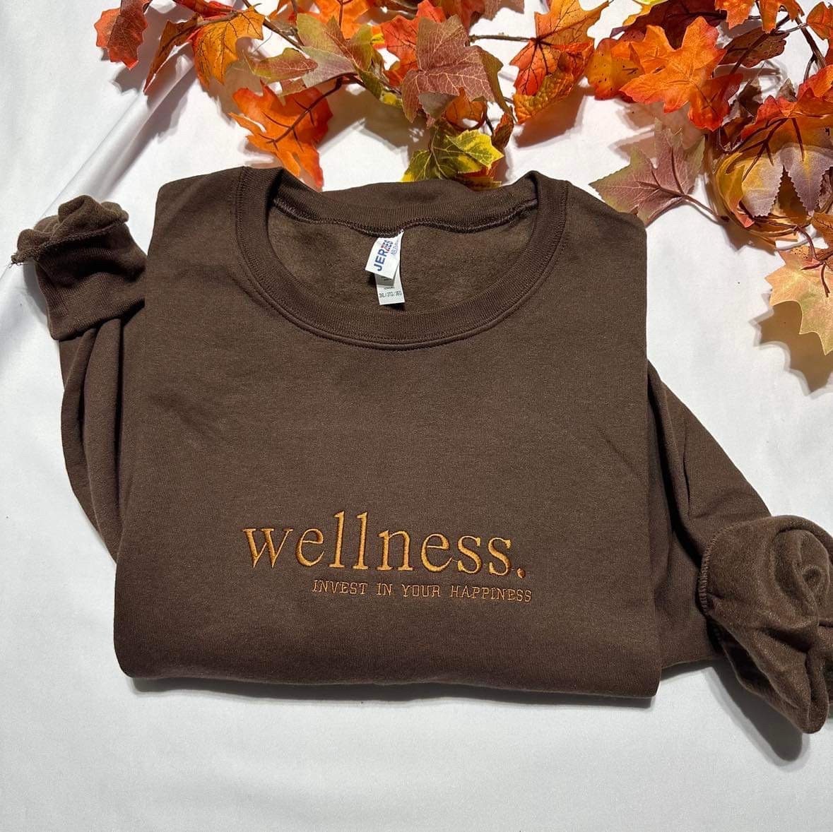 Embroidered 'Wellness' Sweatshirt: Minimalist Self-Care Style