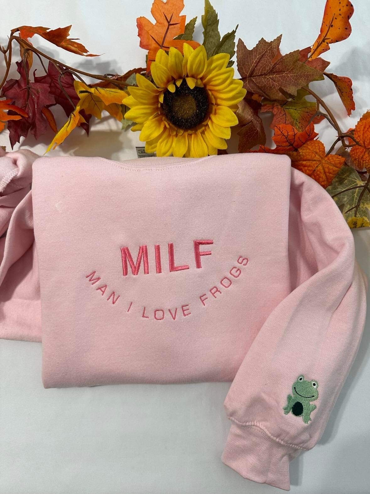 MILF man I love frogs embroidered sweatshirt; funny Christmas/holiday gift for her embroidered crewneck. Frog lover’s sweater