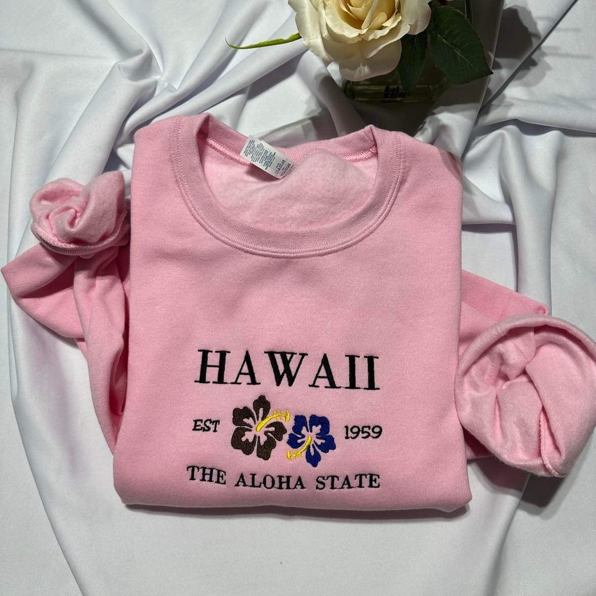 Custom Hawaii Embroidered Sweatshirt: Aloha State Crewneck