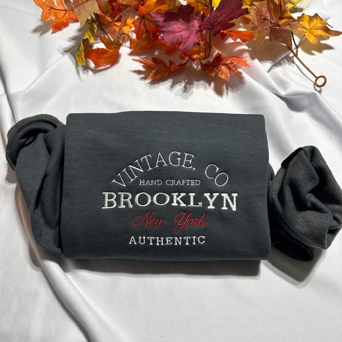 Vintage. CO Brooklyn embroidered sweatshirt; hand crafted Brooklyn authentic embroidered crewneck. New York Vintage CO embroidered shirt.