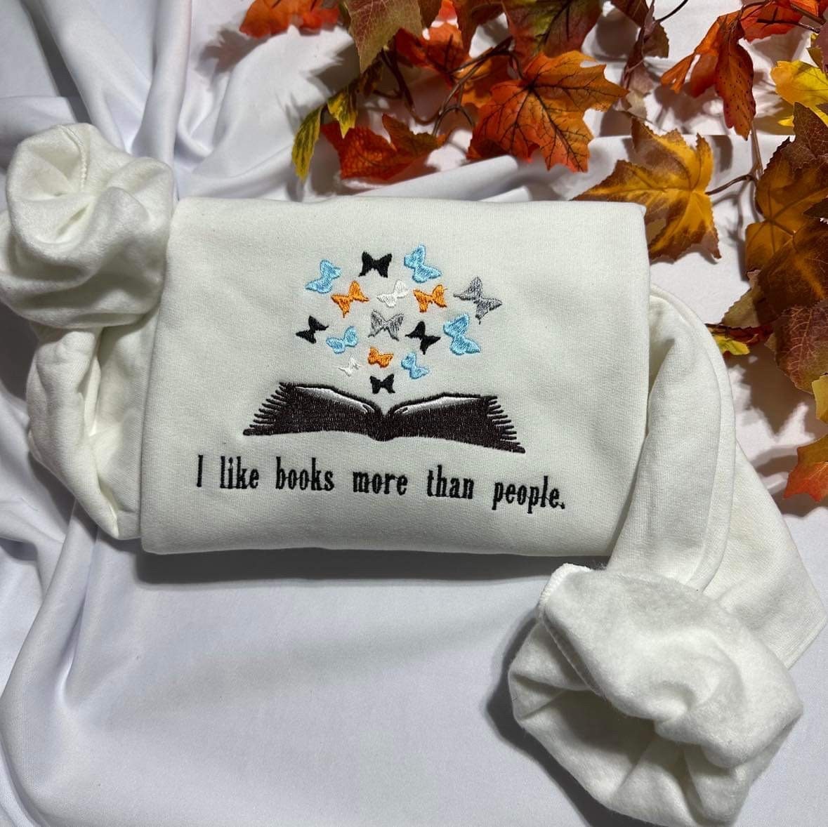 Bookish Embroidered Sweatshirt: Butterfly Book Design, Cozy Book Lover Clothing