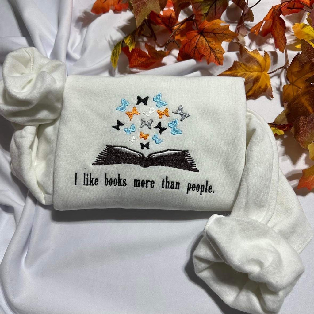 Bookish Embroidered Sweatshirt: Butterfly Book Design, Cozy Book Lover Clothing