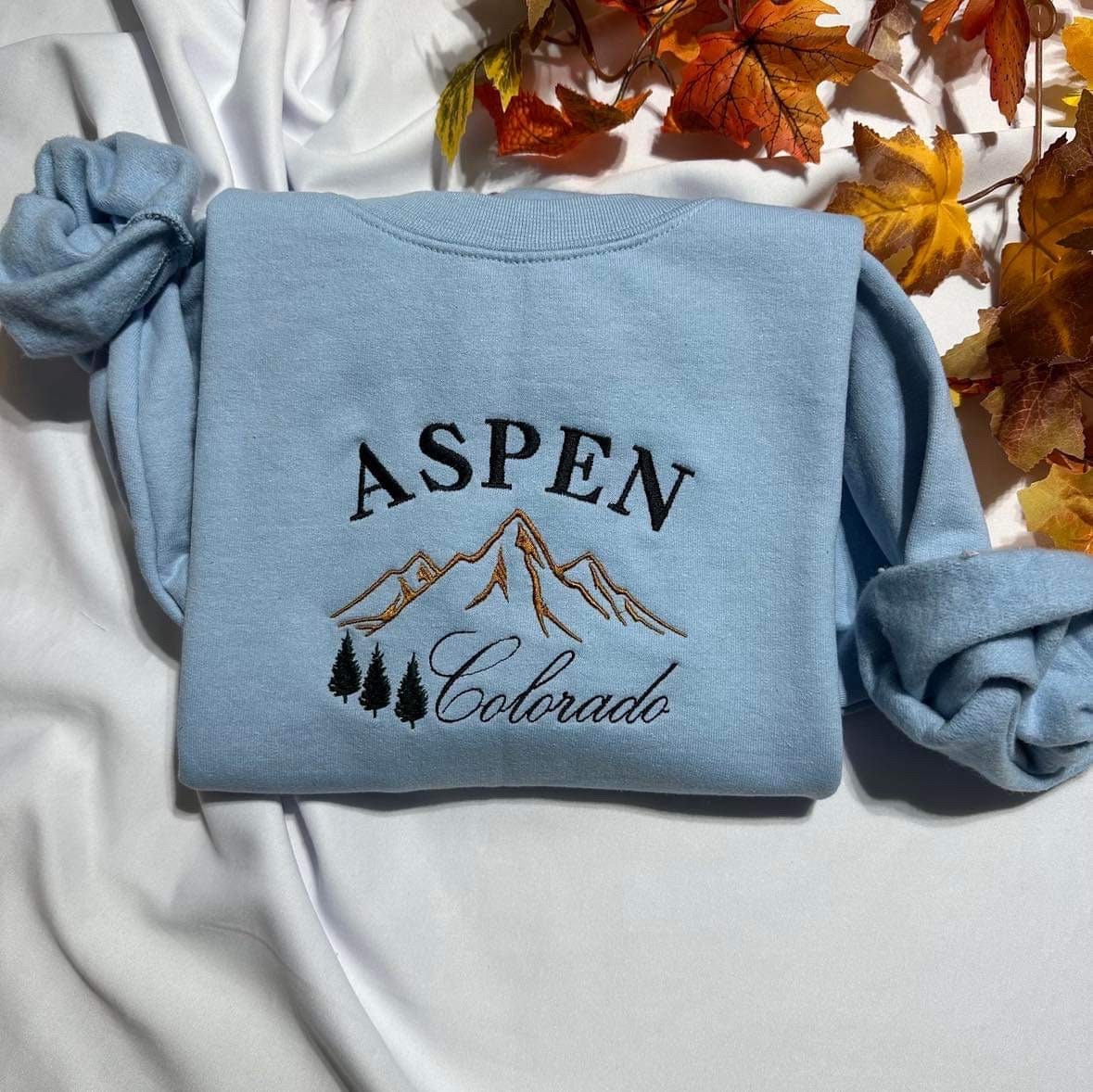 Custom Aspen Colorado Embroidered Sweatshirt: Mountain Trip Crewneck