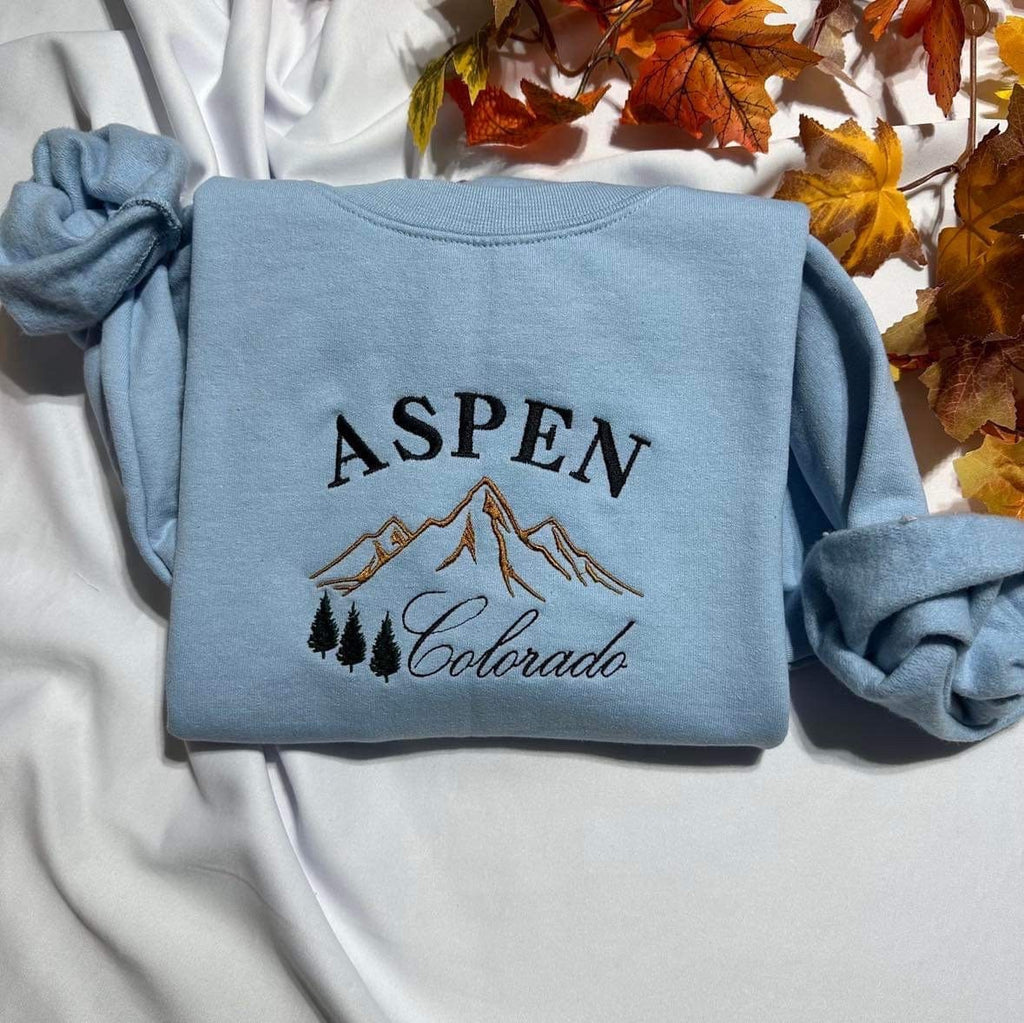 Custom Aspen Colorado Embroidered Sweatshirt: Mountain Trip Crewneck