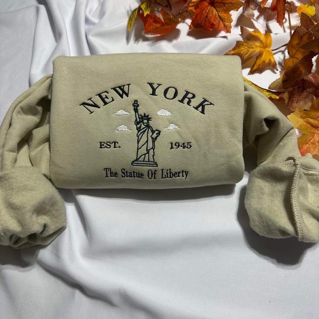 Embroidered New York Sweatshirt: Statue of Liberty Crewneck