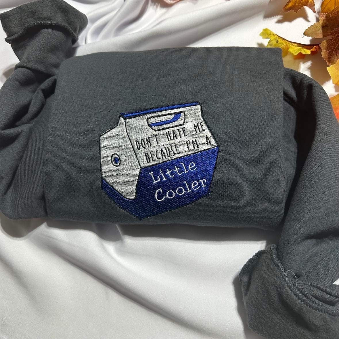 Little Cooler embroidered crewneck; Don’t hate me because I’m a little cooler sweatshirt, funny quote sweatshirt;  gift for her or him