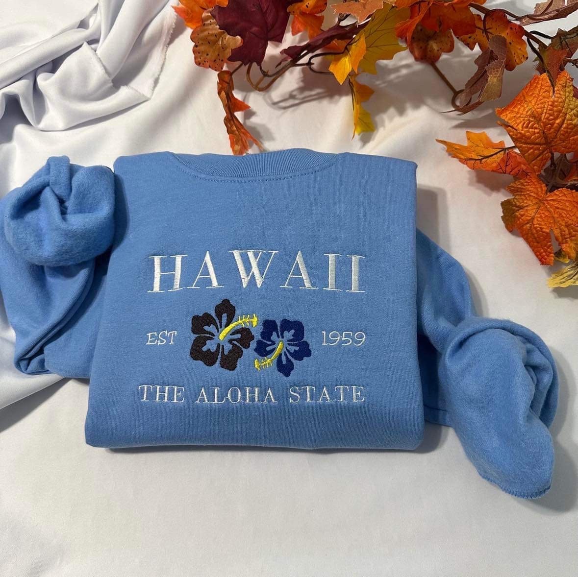 Custom Hawaii Embroidered Sweatshirt: Aloha State Crewneck