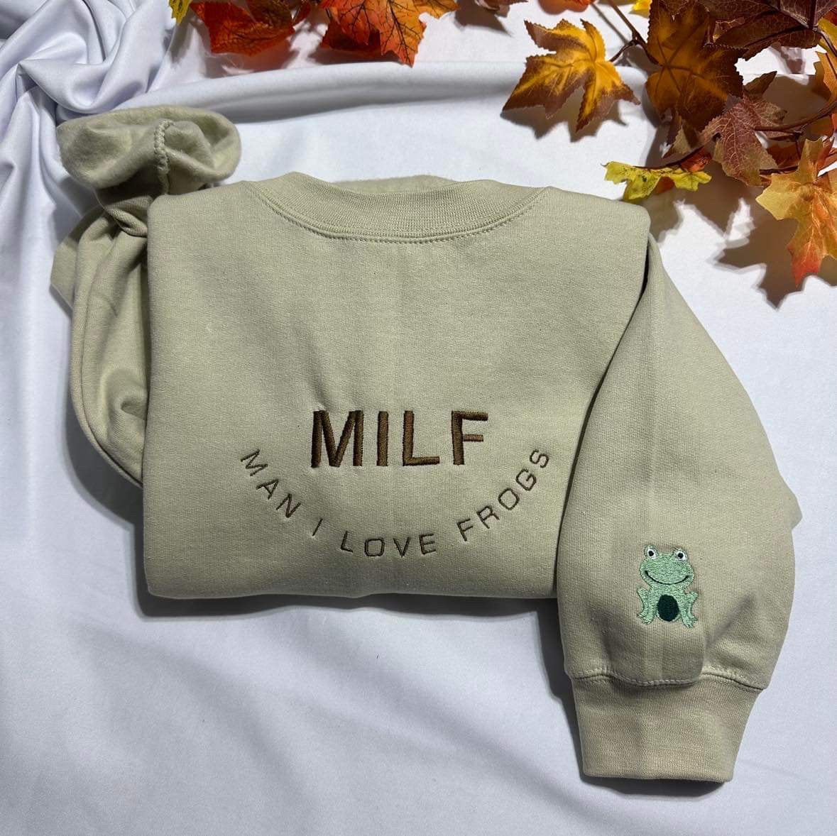 MILF man I love frogs embroidered sweatshirt; funny Christmas/holiday gift for her embroidered crewneck. Frog lover’s sweater
