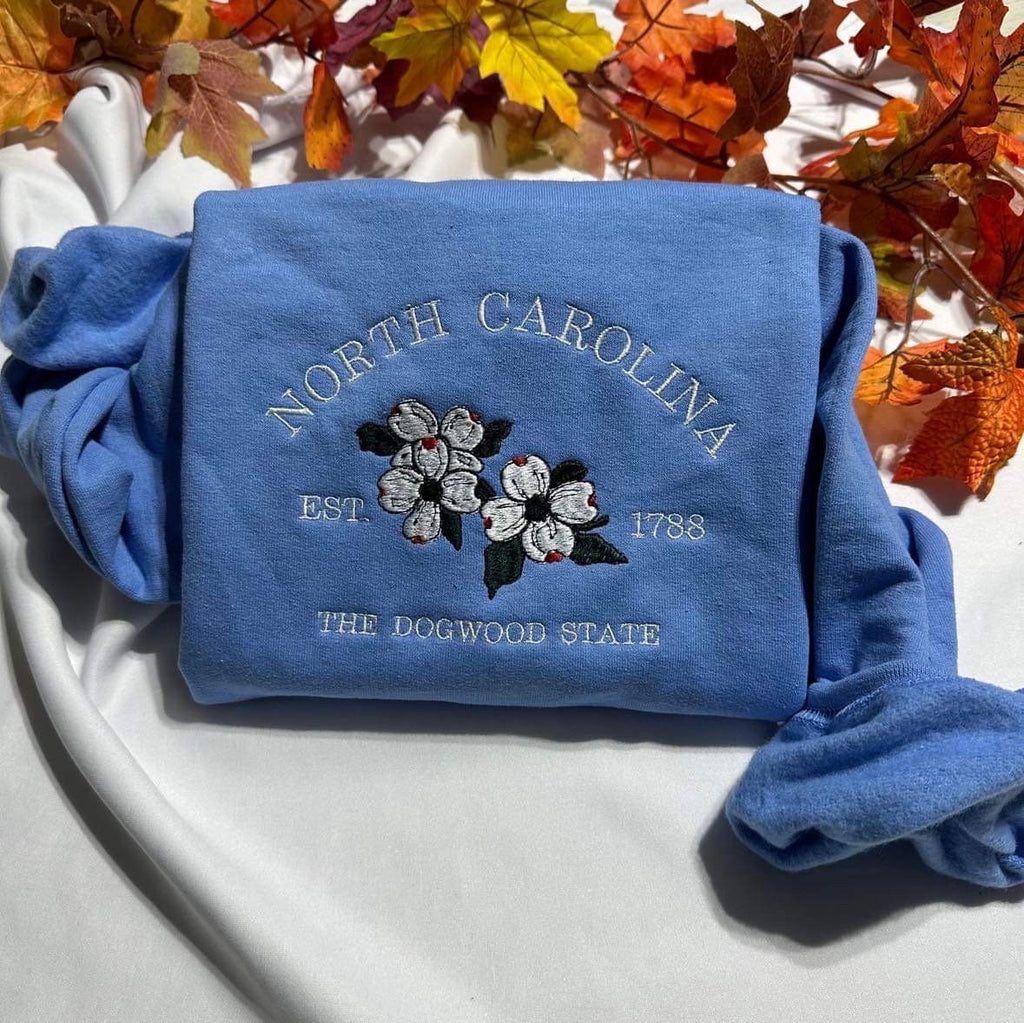 North Carolina embroidered Sweatshirt, the Dogwood State North Carolina embroidered Hoodies . Christmas/Holiday gift T-Shirt