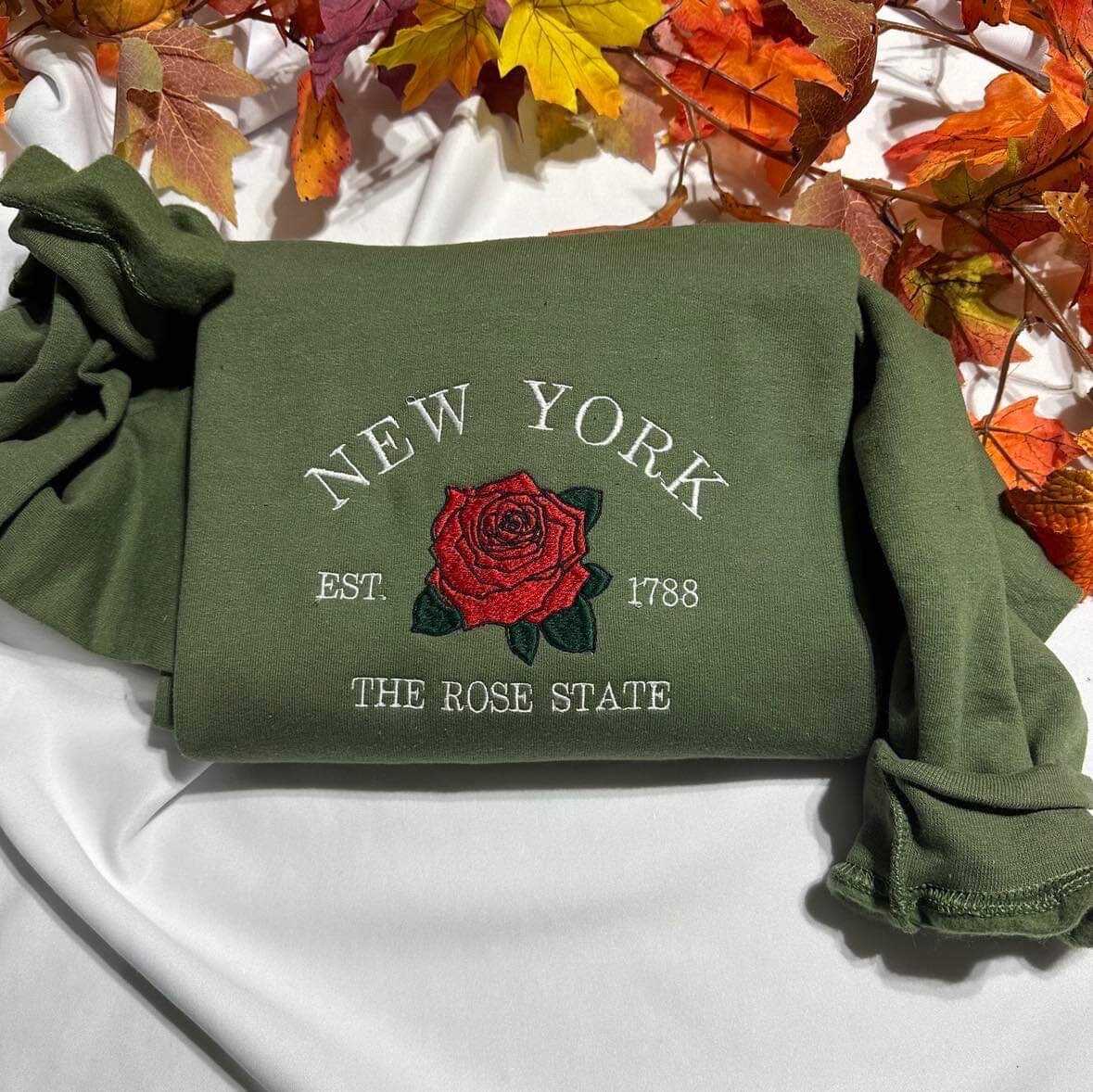 Embroidered New York Rose Sweatshirt: Minimalist Crewneck