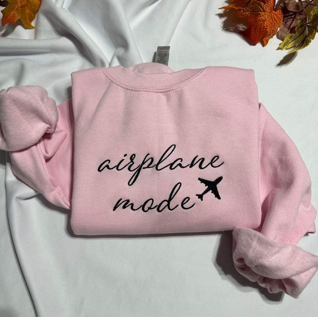 Airplane Mode Embroidered Sweatshirt: Travel Gift