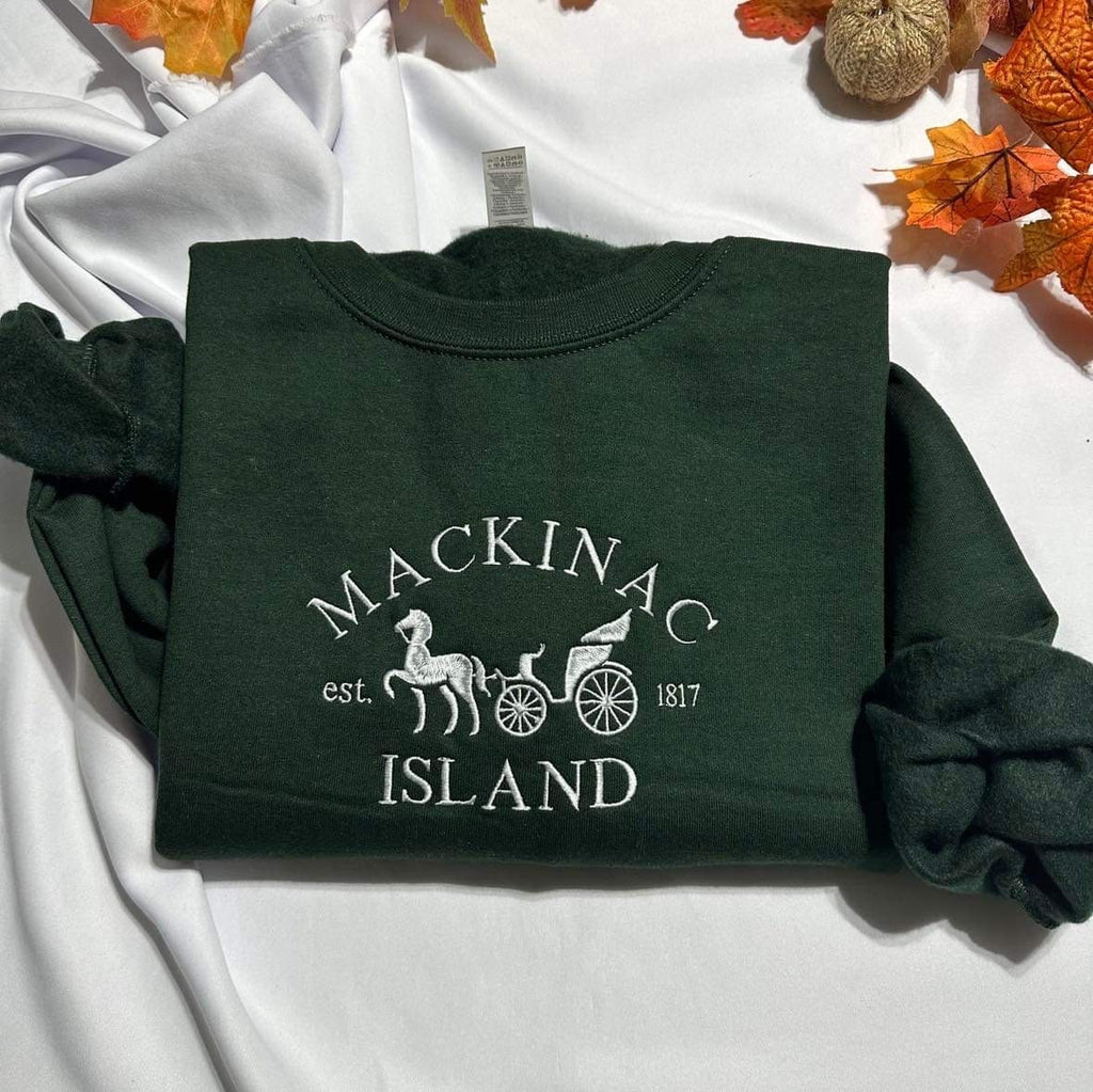 Mackinac Island Embroidered Sweatshirt | Amish Horse Carriage Design | Custom Travel Souvenir Crewneck;