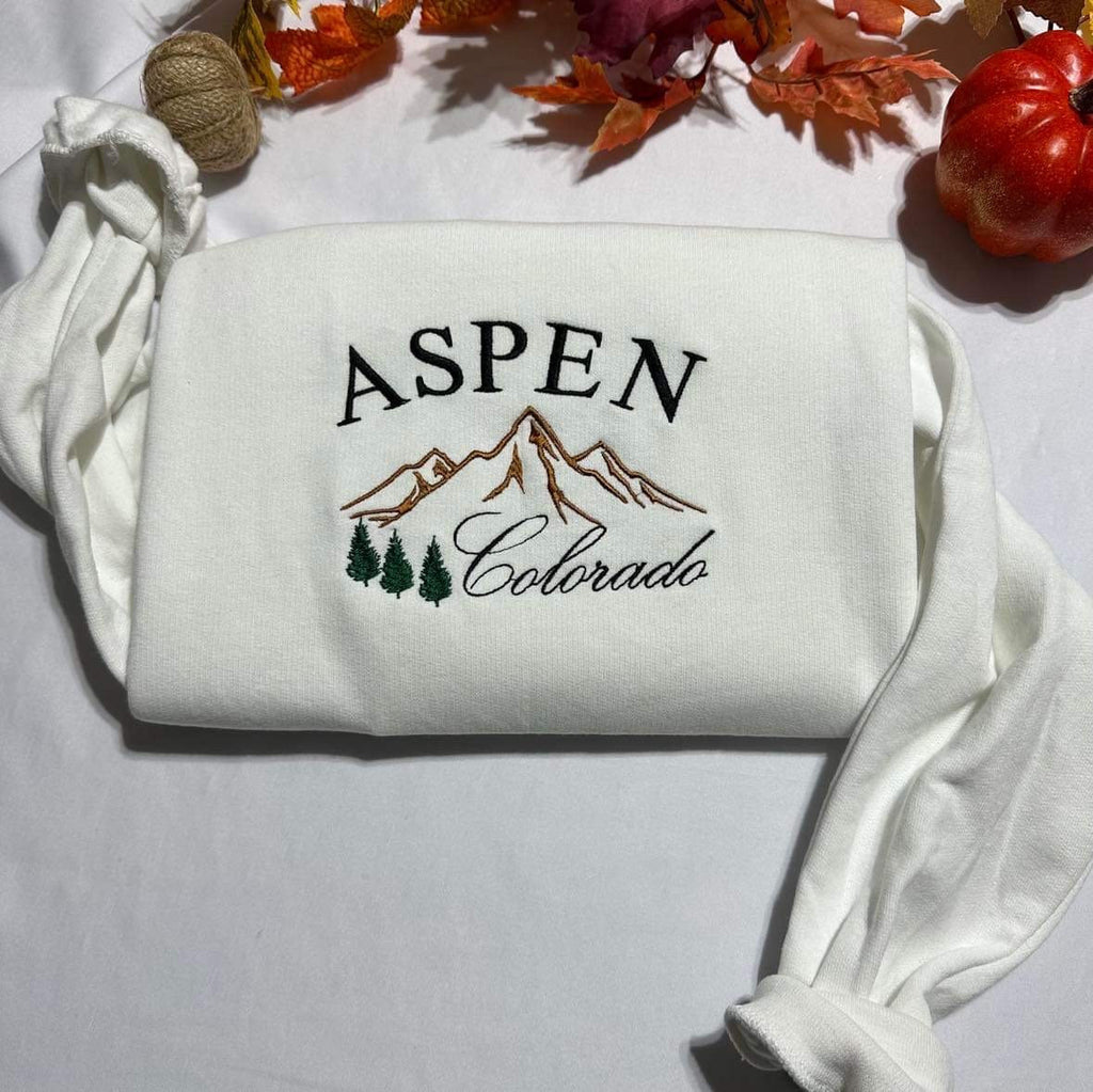 Custom Aspen Colorado Embroidered Sweatshirt: Mountain Trip Crewneck