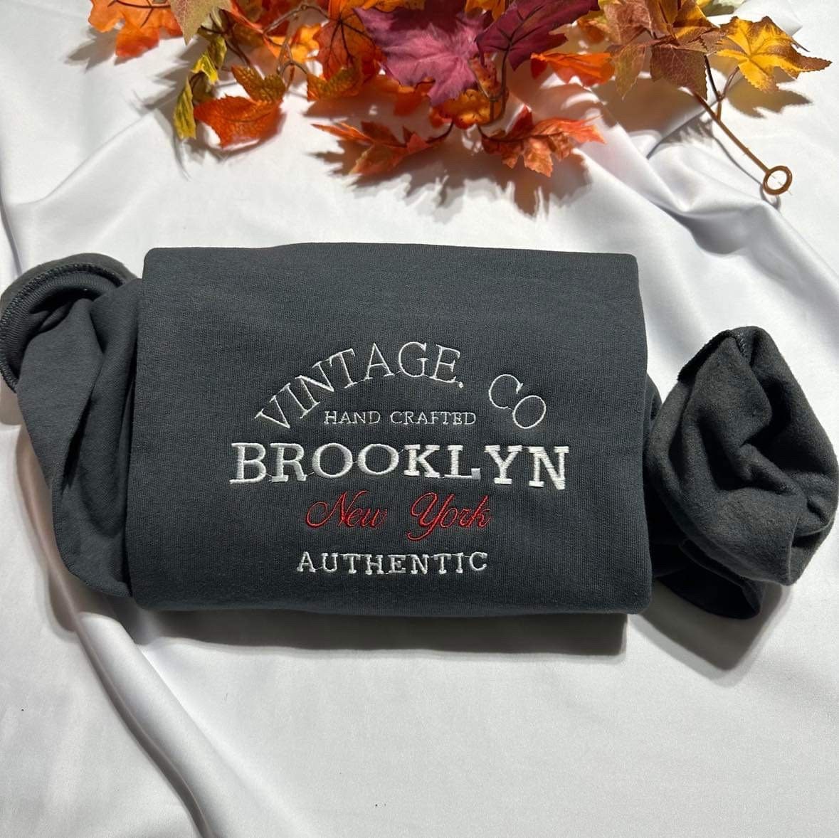 Vintage. CO Brooklyn embroidered sweatshirt; hand crafted Brooklyn authentic embroidered crewneck. New York Vintage CO embroidered shirt.