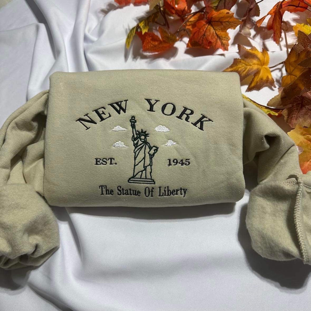 Embroidered New York Sweatshirt: Statue of Liberty Crewneck