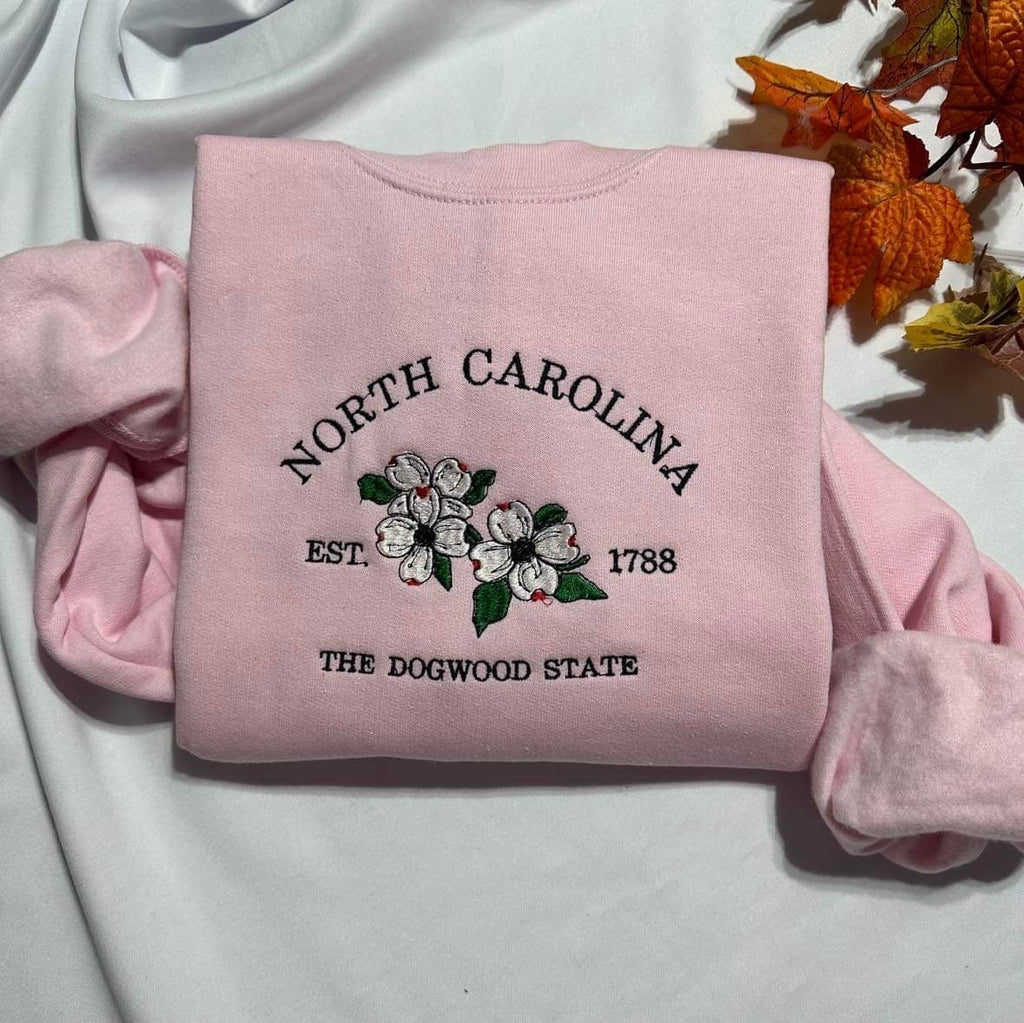 Embroidered North Carolina Dogwood Sweatshirt: State Flower Crewneck