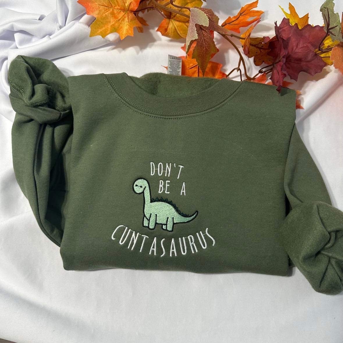 Don't Be A Cuntasaurus Embroidered Sweatshirt; Funny Dinosaur Custom Embroidery. Silly Birthday/Valentines Day Gift for her or Him
