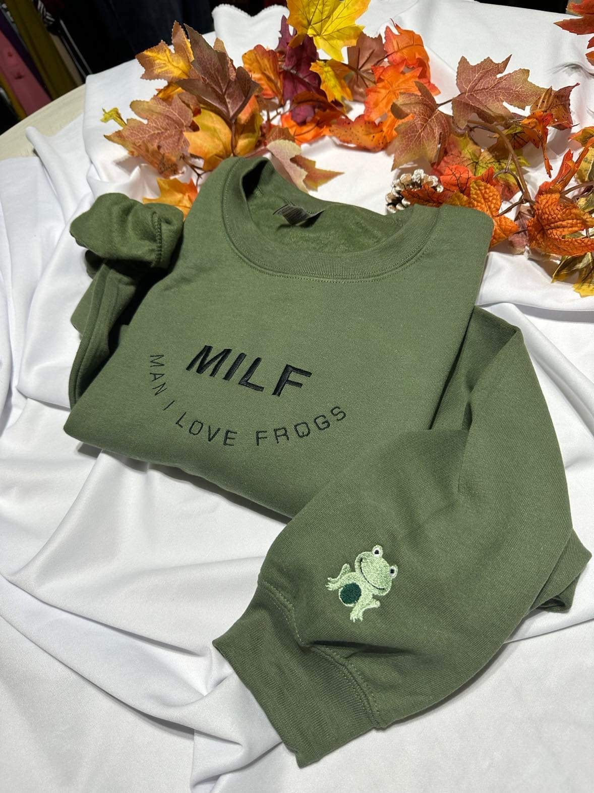 MILF man I love frogs embroidered sweatshirt; funny Christmas/holiday gift for her embroidered crewneck. Frog lover’s sweater