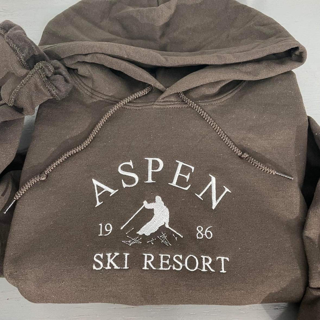 Embroidered Aspen Colorado Hoodie: Ski Resort Souvenir Sweatshirt