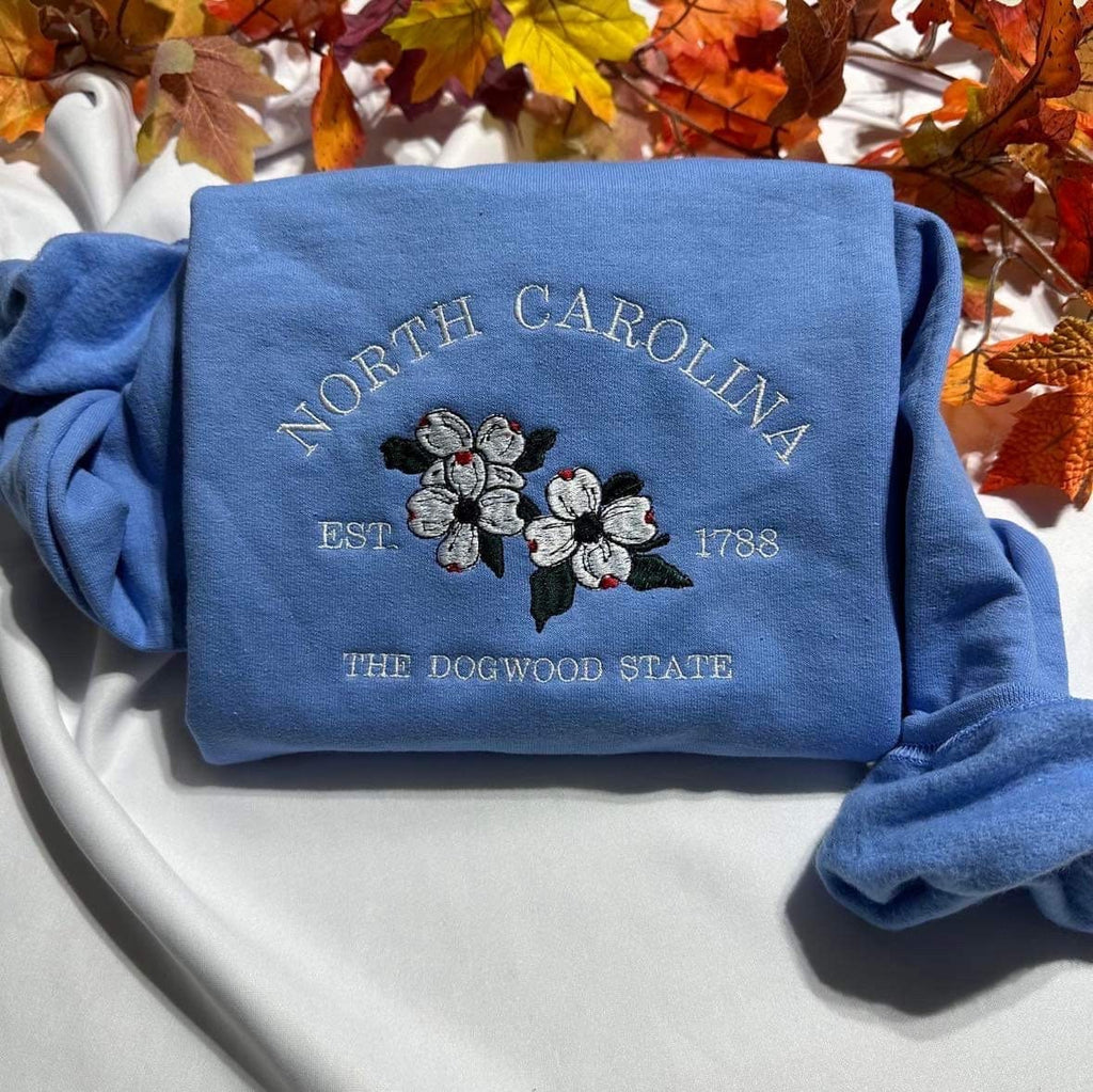 North Carolina embroidered Sweatshirt, the Dogwood State North Carolina embroidered Hoodies . Christmas/Holiday gift T-Shirt