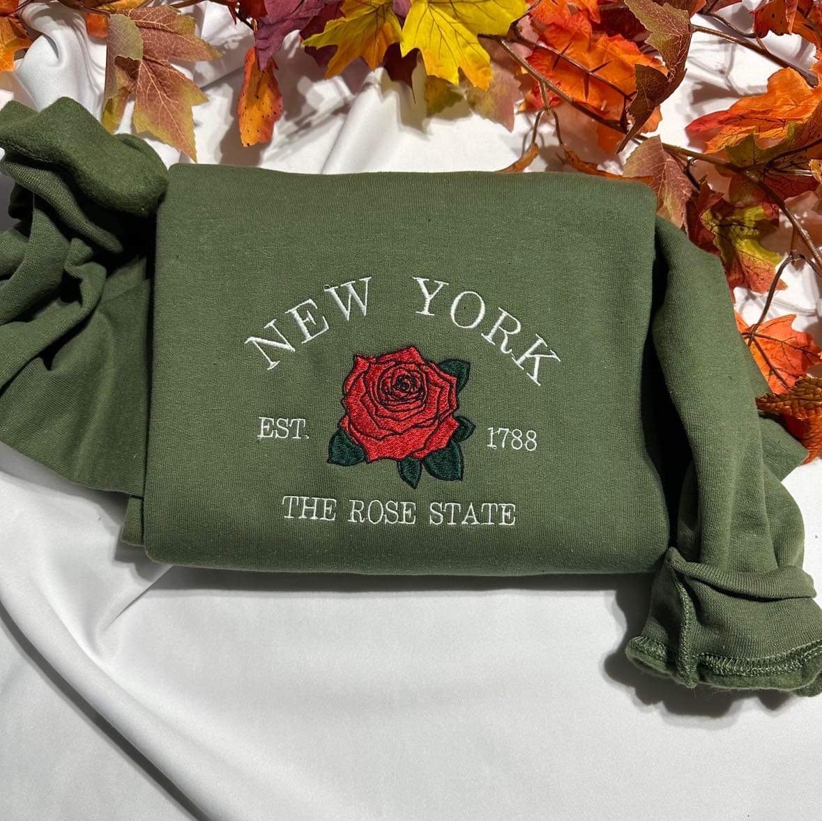 Embroidered New York Rose Sweatshirt: Minimalist Crewneck