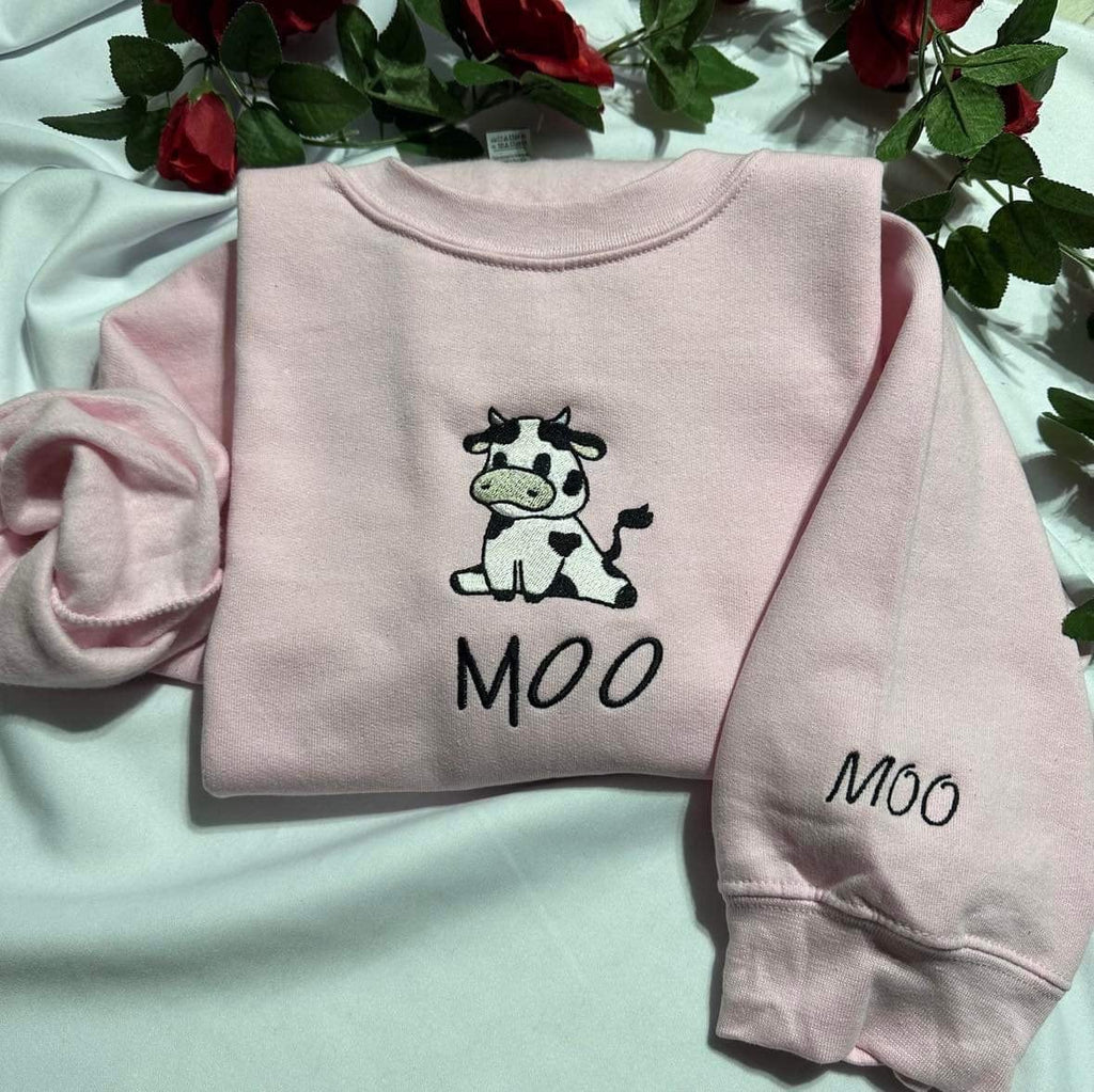 Embroidered Cow Sweatshirt: Funny 