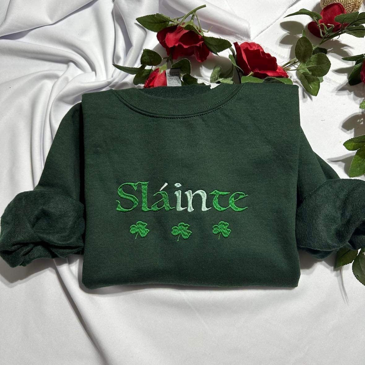 Slainte embroidered sweatshirt; Shamrock, Saint Patrick embroidered crewneck, gift for mom/dad, ST Patrick Shamrock hoodie