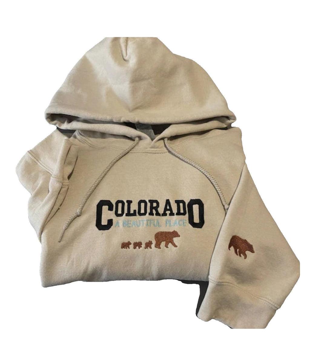 Colorado Embroidered Hoodie: Bear Design, Mountain Adventure Apparel