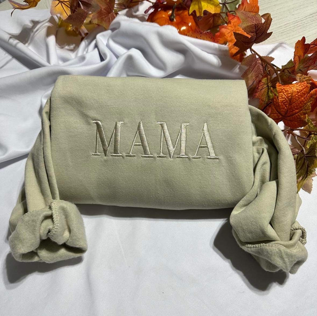 Embroidered MAMA Sweatshirt; Monochromatic Mothers day Gift. Customizable Mama crewneck; Mothers Day Gift for her