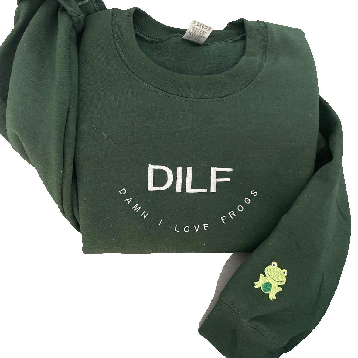DILF damn I love frogs embroidered sweatshirt; funny gift for him embroidered crewneck. Frog lover’s embroidered crewneck