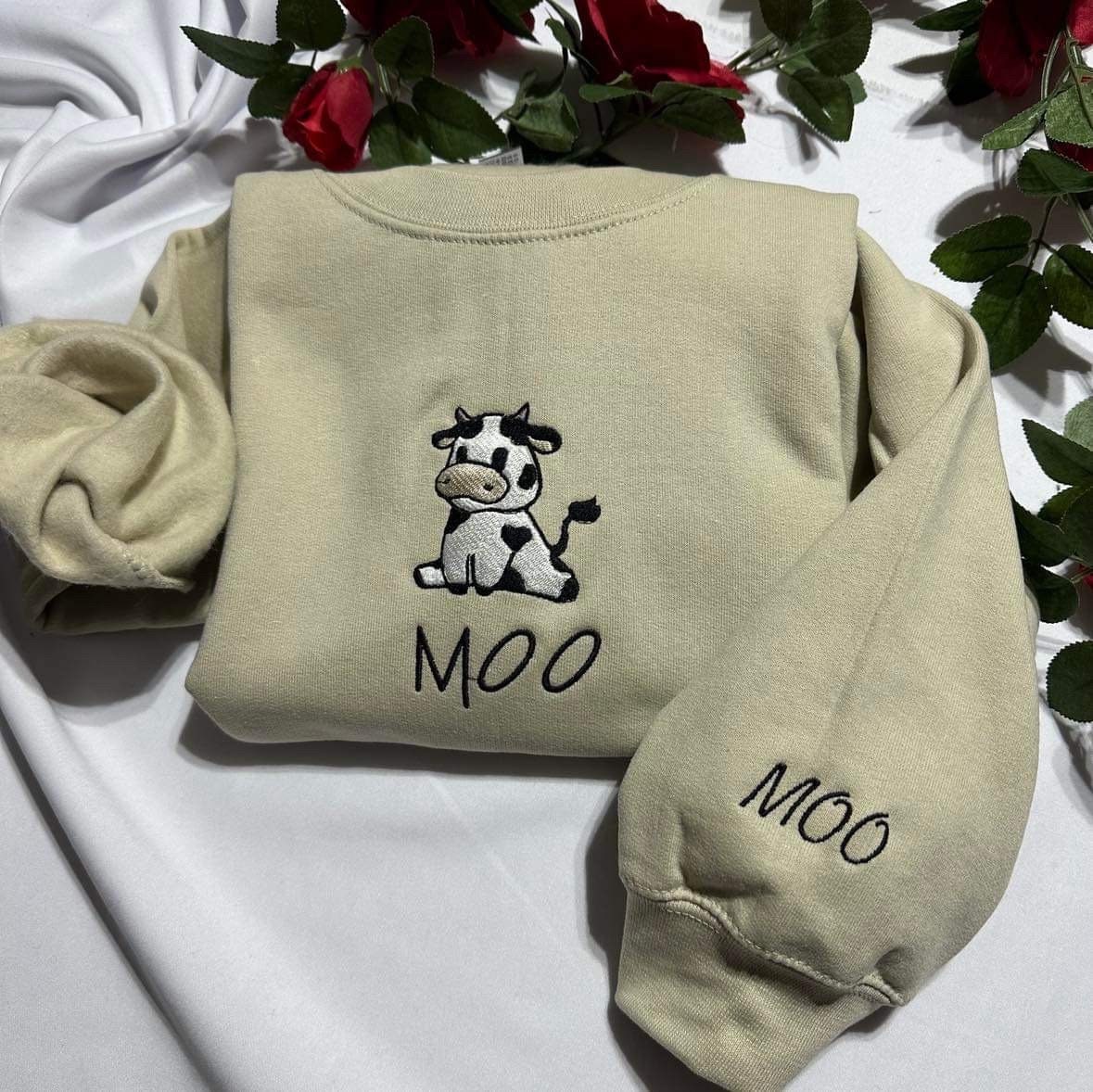 Embroidered Cow Sweatshirt: Funny "Moo" Farmcore Gift