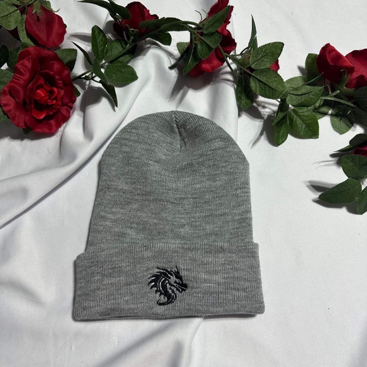 Dragon Embroidered Beanie: Fantasy Knit Winter Hat