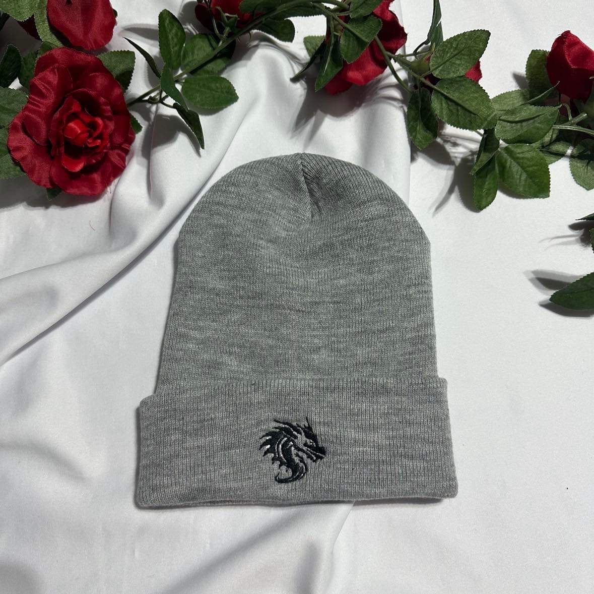 Dragon Embroidered Beanie: Fantasy Knit Winter Hat