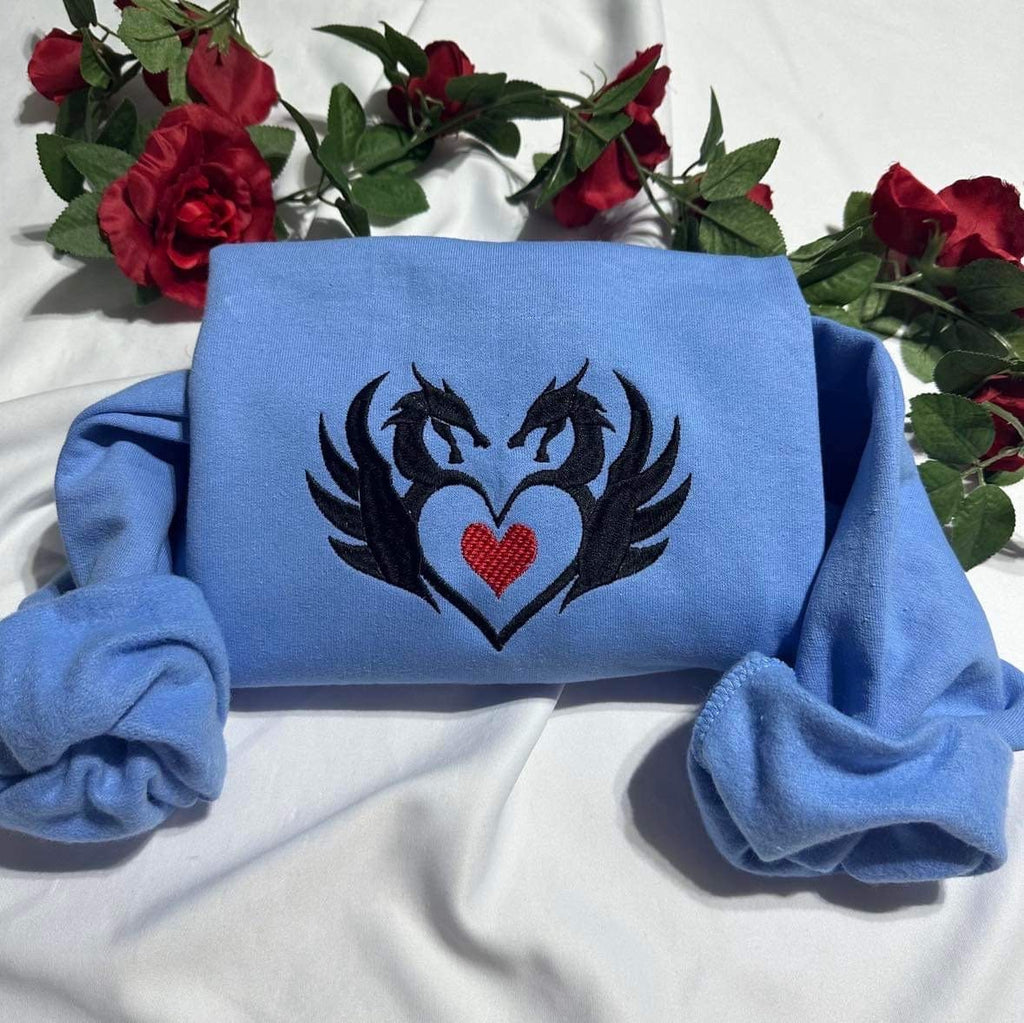 Embroidered Valentine Dragon Sweatshirt; Dragon heart embroidered sweatshirt;  Valentine day gift for her