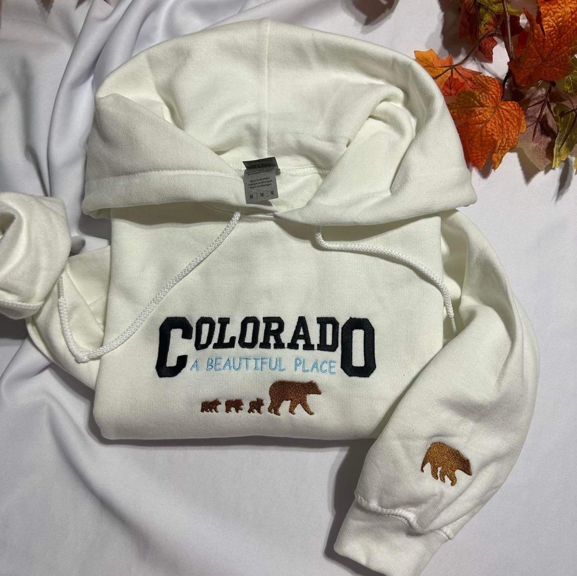 Colorado Embroidered Hoodie: Bear Design, Mountain Adventure Apparel