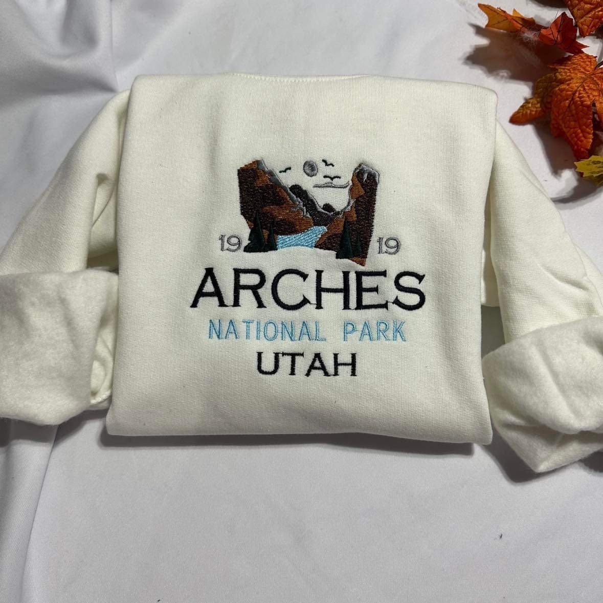 Arches National Park Embroidered Sweatshirt: Utah Mountain Crewneck